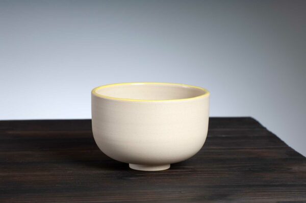 front view of bowl with yellow rim