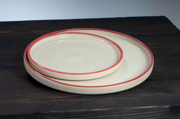 dinner plate and side plate with red rim